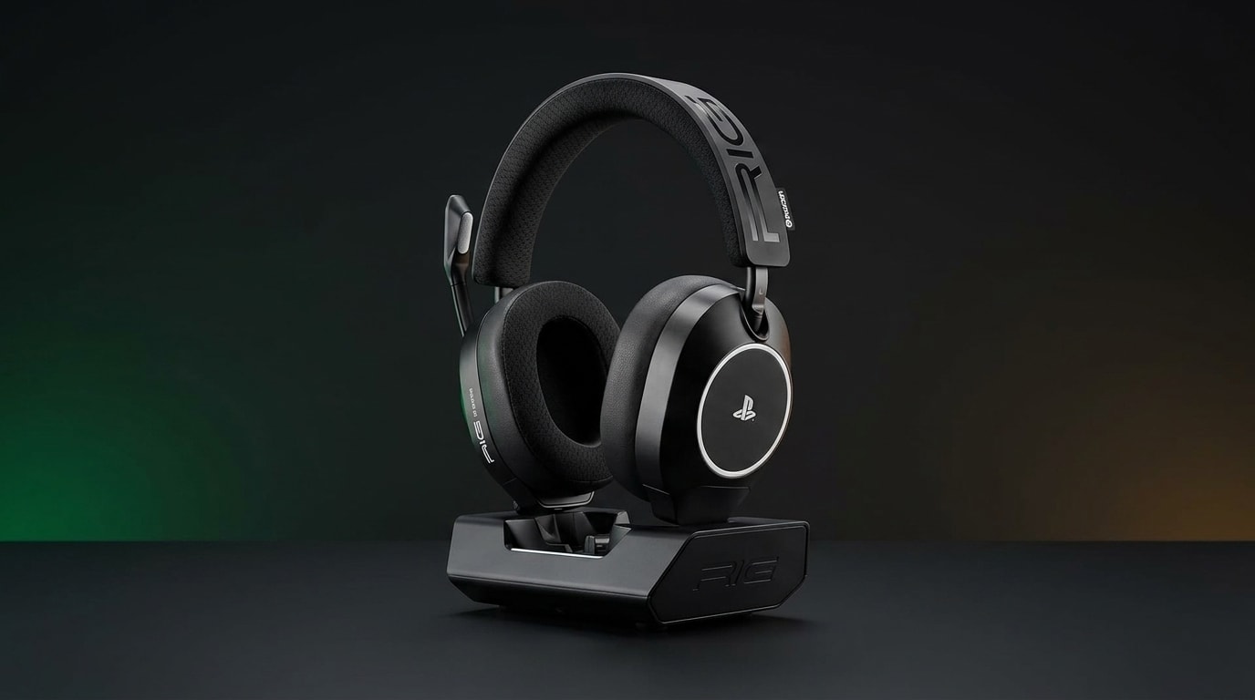 RIG R8 Spectre PRO dual wireless PS5 gaming headset with graphene drivers and RGB charging base