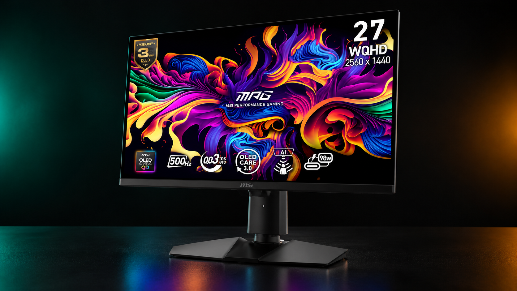 MSI MPG 271QR QD-OLED X50 27-inch WQHD 1440p 500Hz QD-OLED gaming monitor with AI Care Sensor and USB-C 98W